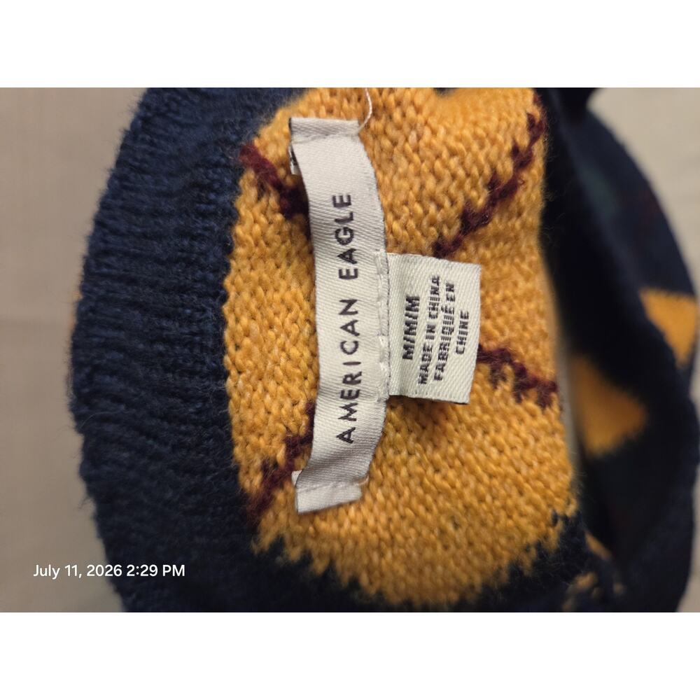 American Eagle Women's M Wool Knit Argyle Crewneck Pullover Sweater Blue/Green - Picture 3 of 3